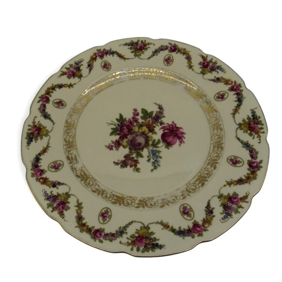 SCHUMANN BAVARIA V 101 Floral Design Round Plate with Gold Trim 11" Germany Vint - Picture 7 of 10